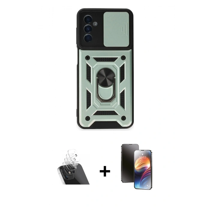 MARSİLYAN™- Galaxy A14 4G Kılıf Ahenk Klasik - Siyah 3D Antistatik Mat Seramik Nano Ekran Koruyucu + Kamera Lens Koruma Cam - SF