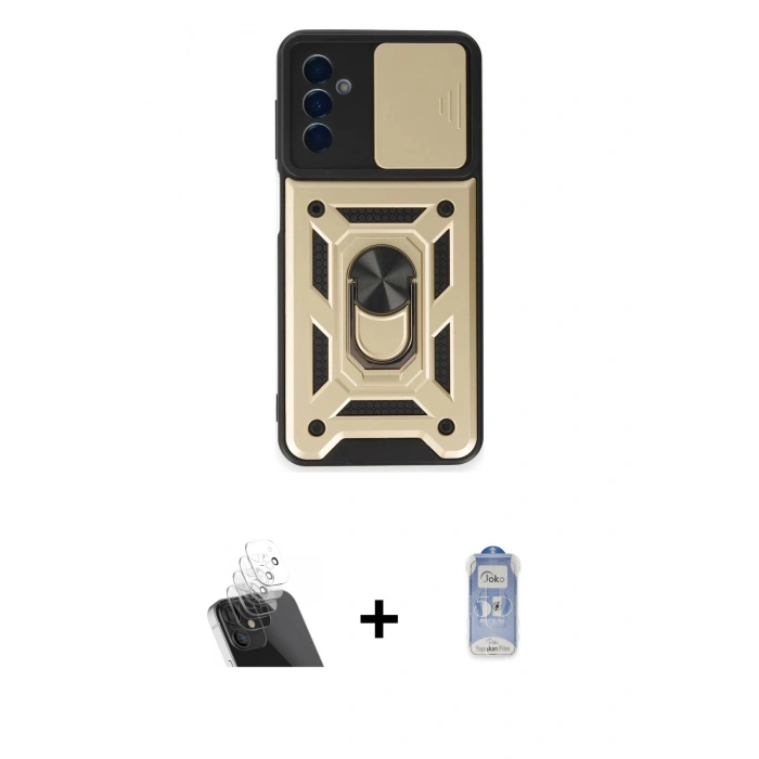 MARSİLYAN™- Galaxy A14 4G Kılıf Ahenk Klasik - Siyah Joko Magic 5D Cam + Kamera Lens Koruma Cam - SF