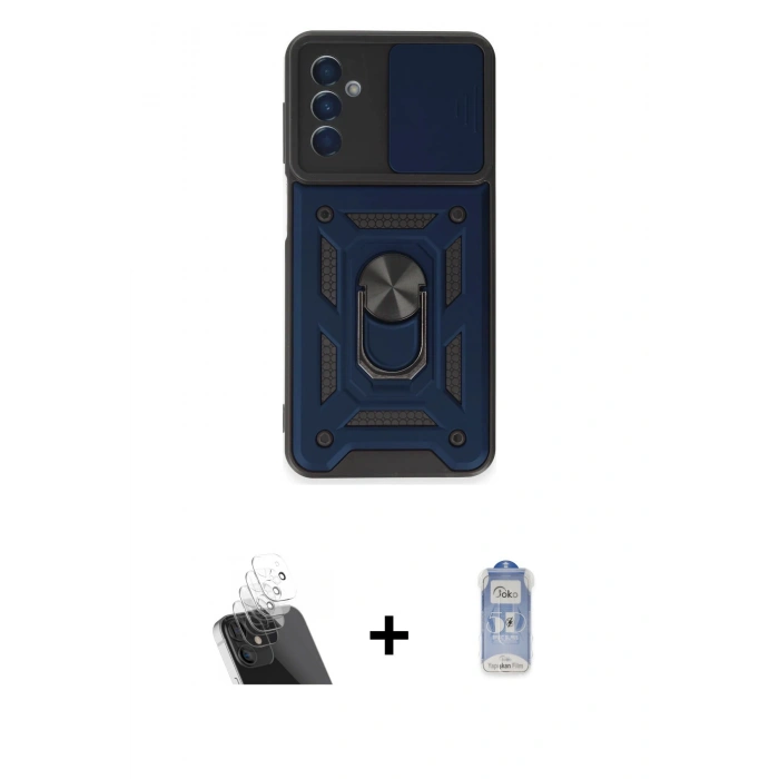 MARSİLYAN™- Galaxy A14 4G Kılıf Ahenk Klasik - Siyah Joko Magic 5D Cam + Kamera Lens Koruma Cam - SF