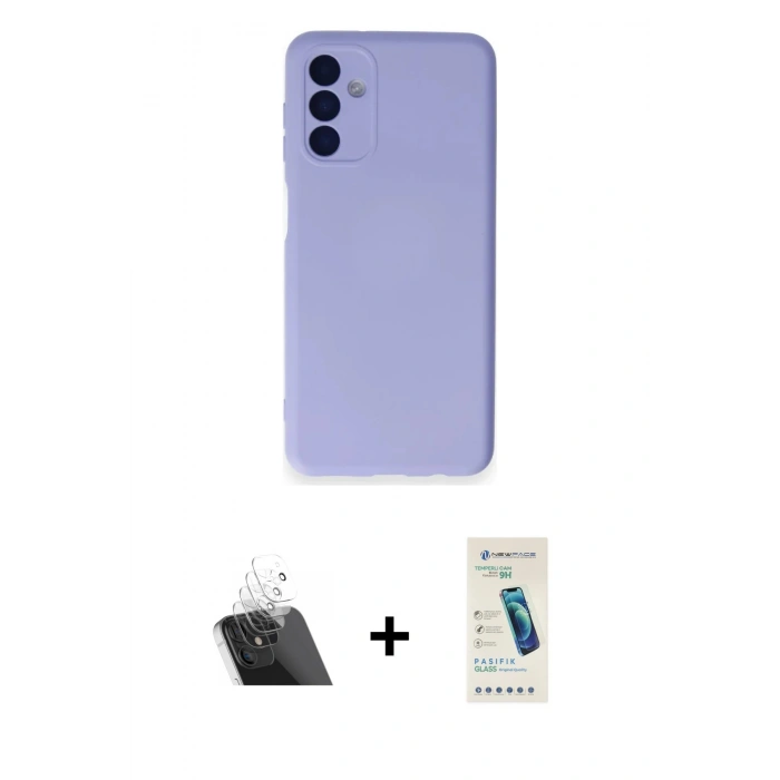 MARSİLYAN™- Galaxy A14 4G Kılıf Ahenk Serisi - Şeffaf Pasifik Cam Ekran Koruyucu + Kamera Lens Koruma Cam - SF