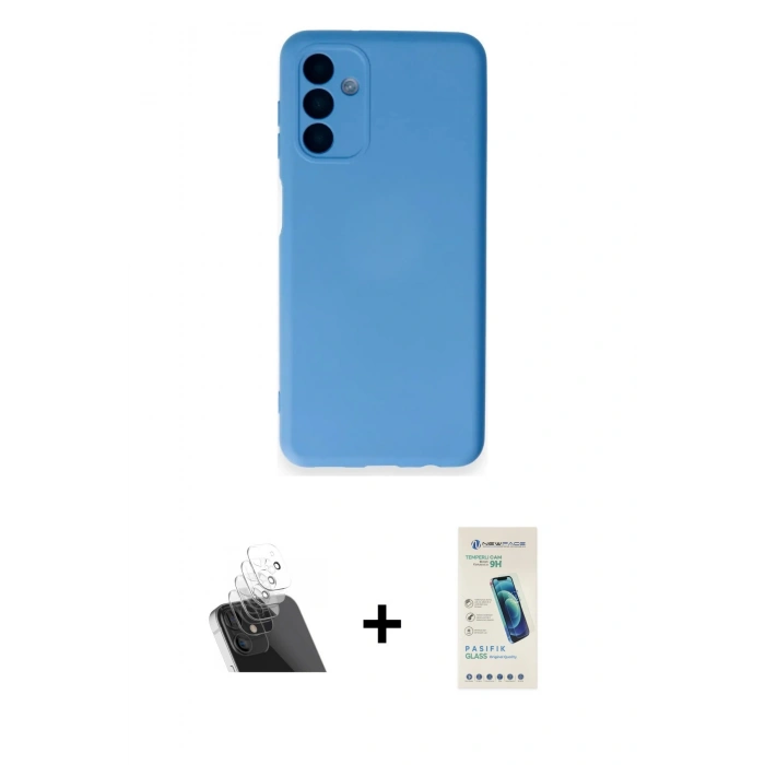 MARSİLYAN™- Galaxy A14 4G Kılıf Ahenk Serisi - Şeffaf Pasifik Cam Ekran Koruyucu + Kamera Lens Koruma Cam - SF