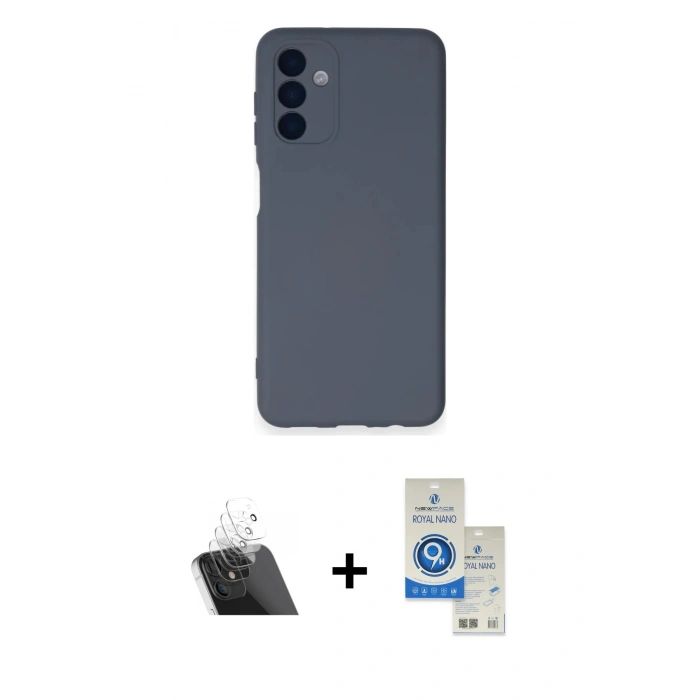 MARSİLYAN™- Galaxy A14 4G Kılıf Ahenk Serisi - Şeffaf Royal Nano Ekran Koruyucu + Kamera Lens Koruma Cam - SF