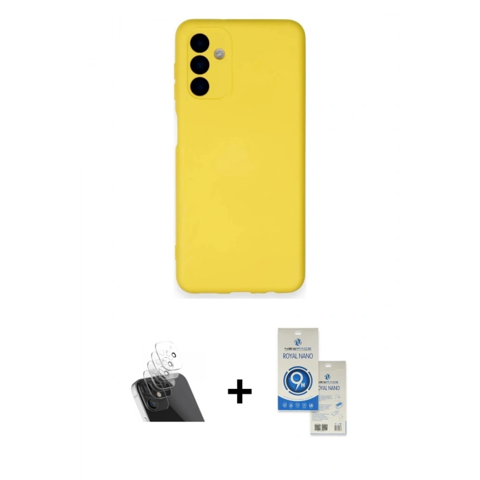 MARSİLYAN™- Galaxy A14 4G Kılıf Ahenk Serisi - Şeffaf Royal Nano Ekran Koruyucu + Kamera Lens Koruma Cam - SF