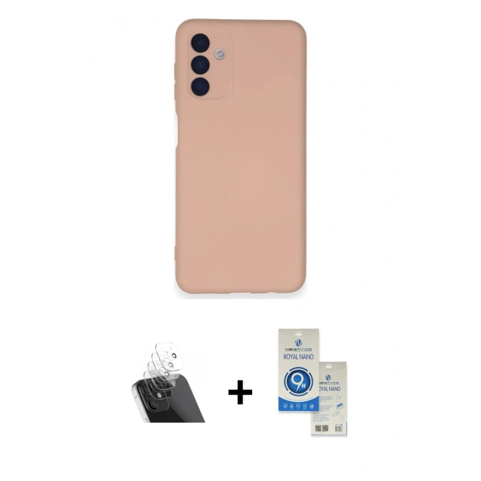 MARSİLYAN™- Galaxy A14 4G Kılıf Ahenk Serisi - Şeffaf Royal Nano Ekran Koruyucu + Kamera Lens Koruma Cam - SF