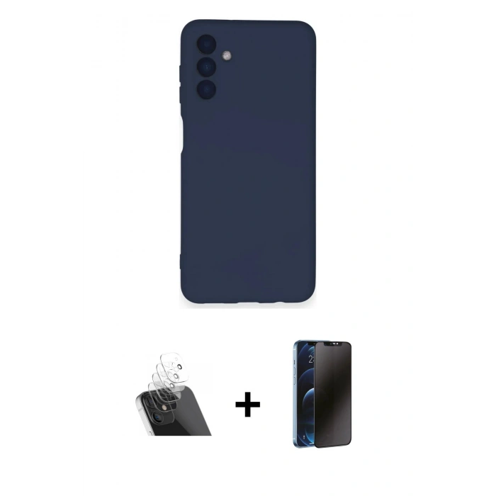 MARSİLYAN™- Galaxy A14 4G Kılıf Ahenk Serisi - Siyah 3D Antistatik Hayalet Cam Ekran Koruyucu + Kamera Lens Koruma Cam - SF