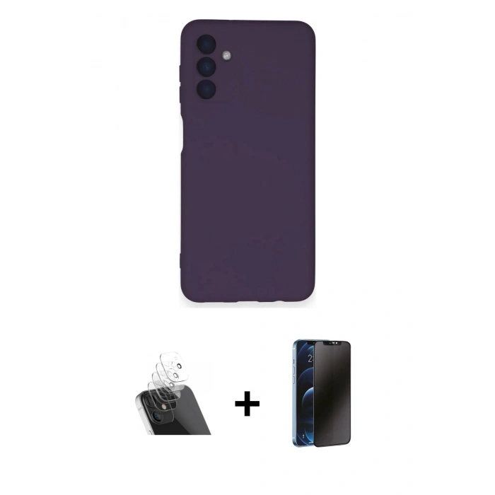 MARSİLYAN™- Galaxy A14 4G Kılıf Ahenk Serisi - Siyah 3D Antistatik Hayalet Cam Ekran Koruyucu + Kamera Lens Koruma Cam - SF