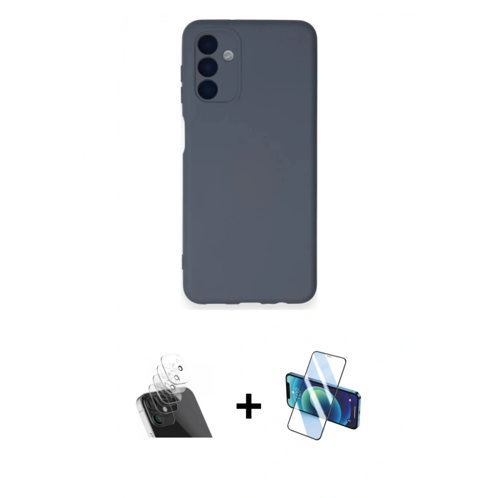 MARSİLYAN™- Galaxy A14 4G Kılıf Ahenk Serisi - Siyah 3D Antistatik Seramik Nano Ekran Koruyucu + Kamera Lens Koruma Cam - SF