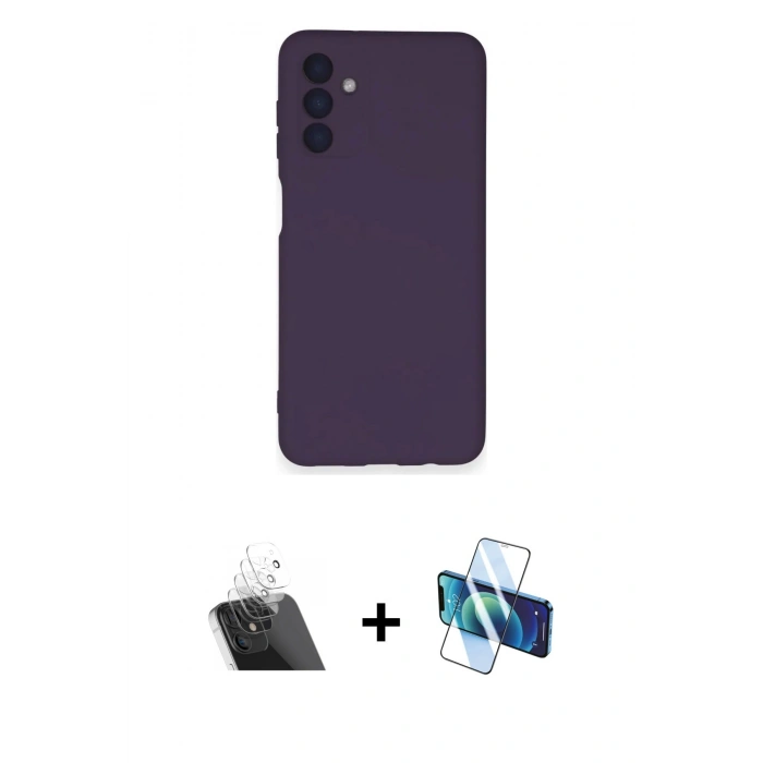 MARSİLYAN™- Galaxy A14 4G Kılıf Ahenk Serisi - Siyah 3D Antistatik Seramik Nano Ekran Koruyucu + Kamera Lens Koruma Cam - SF