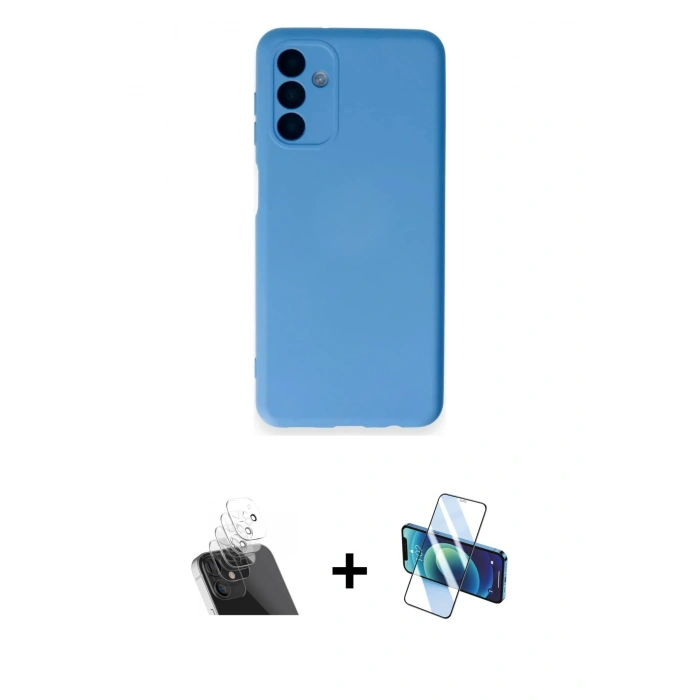 MARSİLYAN™- Galaxy A14 4G Kılıf Ahenk Serisi - Siyah 3D Antistatik Seramik Nano Ekran Koruyucu + Kamera Lens Koruma Cam - SF
