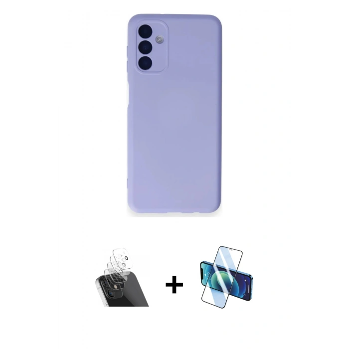 MARSİLYAN™- Galaxy A14 4G Kılıf Ahenk Serisi - Siyah 3D Antistatik Seramik Nano Ekran Koruyucu + Kamera Lens Koruma Cam - SF