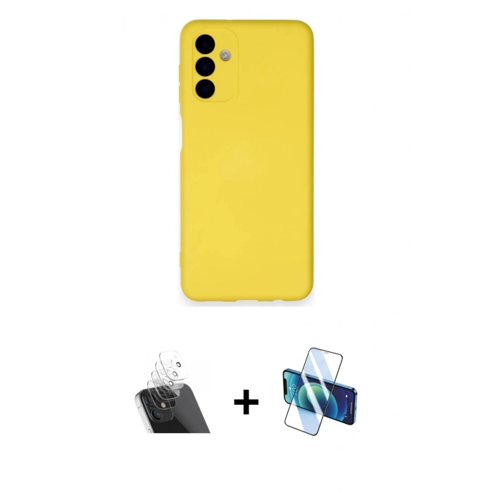 MARSİLYAN™- Galaxy A14 4G Kılıf Ahenk Serisi - Siyah 3D Antistatik Seramik Nano Ekran Koruyucu + Kamera Lens Koruma Cam - SF