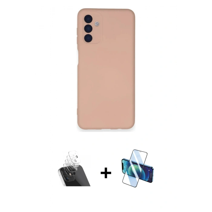 MARSİLYAN™- Galaxy A14 4G Kılıf Ahenk Serisi - Siyah 3D Antistatik Seramik Nano Ekran Koruyucu + Kamera Lens Koruma Cam - SF