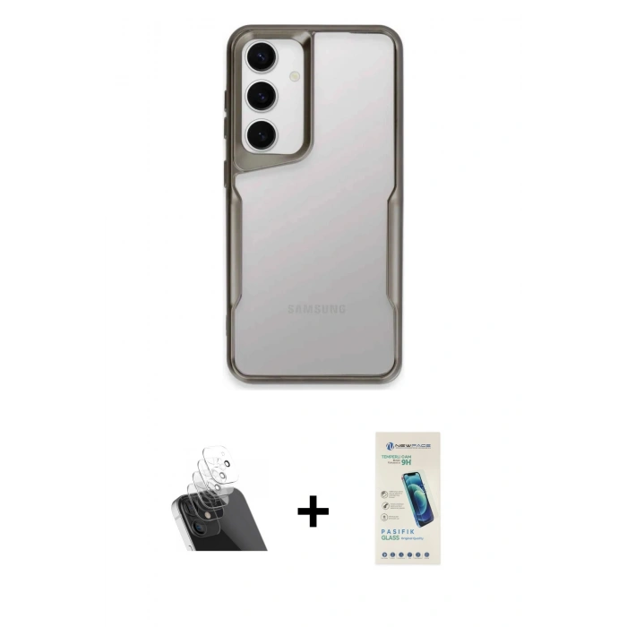 MARSİLYAN™- Galaxy A14 4G Kılıf Akış Çizgi Koleksiyonu - Şeffaf Pasifik Cam Ekran Koruyucu + Şeffaf Kamera Lens Koruma Cam