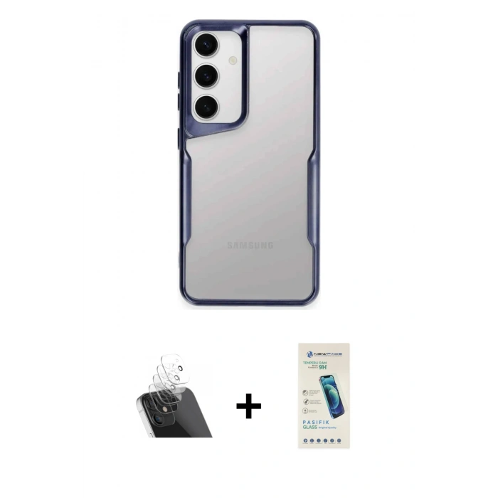 MARSİLYAN™- Galaxy A14 4G Kılıf Akış Çizgi Koleksiyonu - Şeffaf Pasifik Cam Ekran Koruyucu + Şeffaf Kamera Lens Koruma Cam