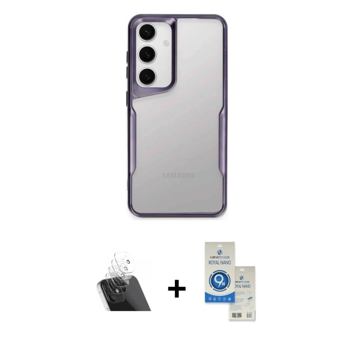 MARSİLYAN™- Galaxy A14 4G Kılıf Akış Çizgi Koleksiyonu - Şeffaf Royal Nano Ekran Koruyucu + Şeffaf Kamera Lens Koruma Cam