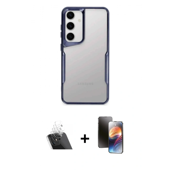 MARSİLYAN™- Galaxy A14 4G Kılıf Akış Çizgi Koleksiyonu - Siyah 3D Antistatik Mat Seramik Nano Ekran Koruyucu + Şeffaf Kamera Lens Koruma Cam