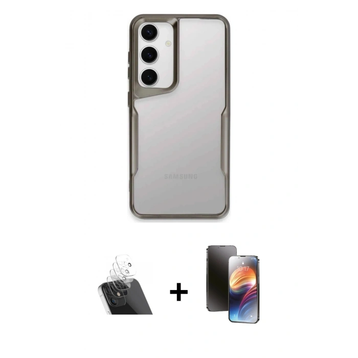 MARSİLYAN™- Galaxy A14 4G Kılıf Akış Çizgi Koleksiyonu - Siyah 3D Antistatik Mat Seramik Nano Ekran Koruyucu + Şeffaf Kamera Lens Koruma Cam