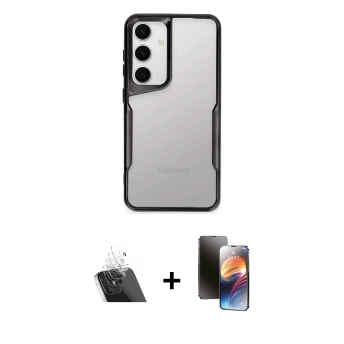 MARSİLYAN™- Galaxy A14 4G Kılıf Akış Çizgi Koleksiyonu - Siyah 3D Antistatik Mat Seramik Nano Ekran Koruyucu + Şeffaf Kamera Lens Koruma Cam