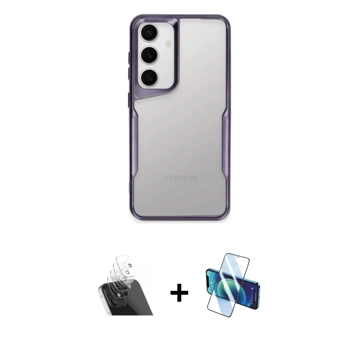 MARSİLYAN™- Galaxy A14 4G Kılıf Akış Çizgi Koleksiyonu - Siyah 3D Antistatik Seramik Nano Ekran Koruyucu + Kamera Lens Koruma Cam - SF