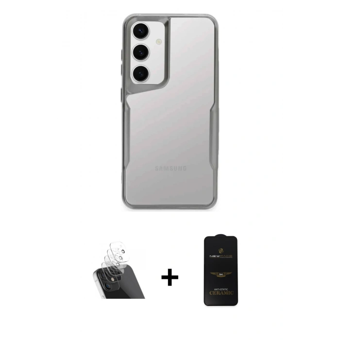 MARSİLYAN™- Galaxy A14 4G Kılıf Akış Çizgi Koleksiyonu - Siyah 6D Antistatik Mat Seramik Hayalet Nano Ekran Koruyucu + Kamera Lens Koruma Cam - SF
