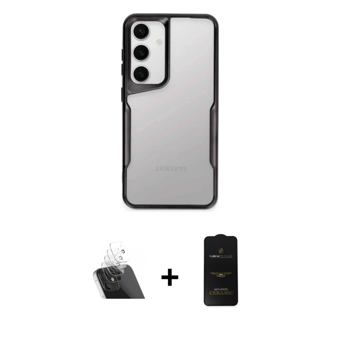 MARSİLYAN™- Galaxy A14 4G Kılıf Akış Çizgi Koleksiyonu - Siyah 6D Antistatik Mat Seramik Hayalet Nano Ekran Koruyucu + Kamera Lens Koruma Cam - SF