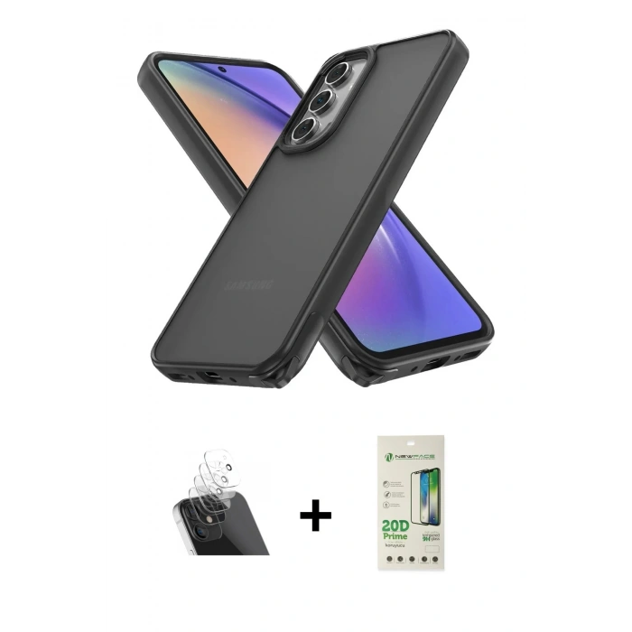 MARSİLYAN™- Galaxy A14 4G Kılıf Atlas Form - Siyah 20D Premium Cam Ekran Koruyucu + Kamera Lens Koruma Cam - SF
