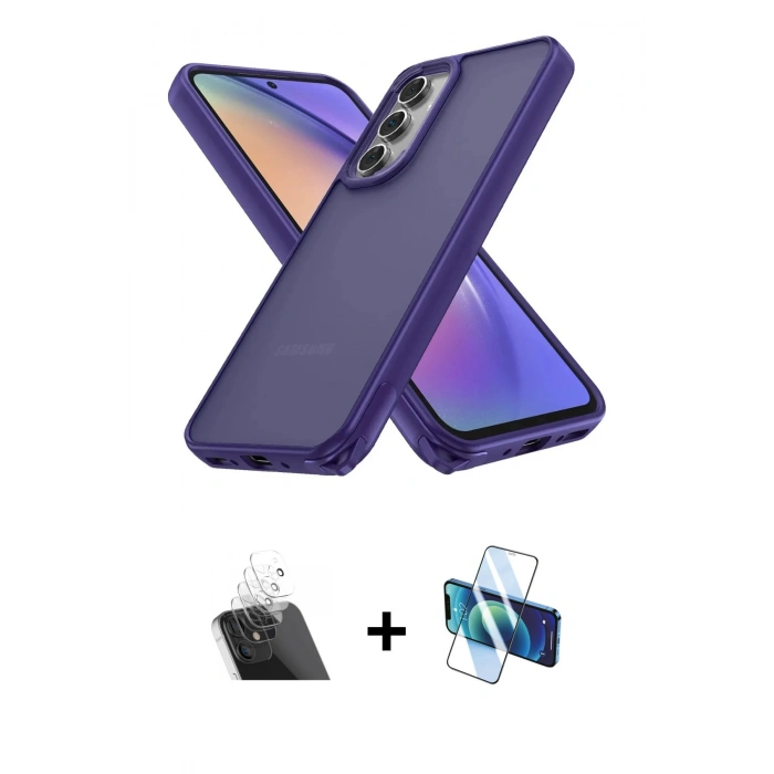 MARSİLYAN™- Galaxy A14 4G Kılıf Atlas Form - Siyah 3D Antistatik Seramik Nano Ekran Koruyucu + Kamera Lens Koruma Cam - SF