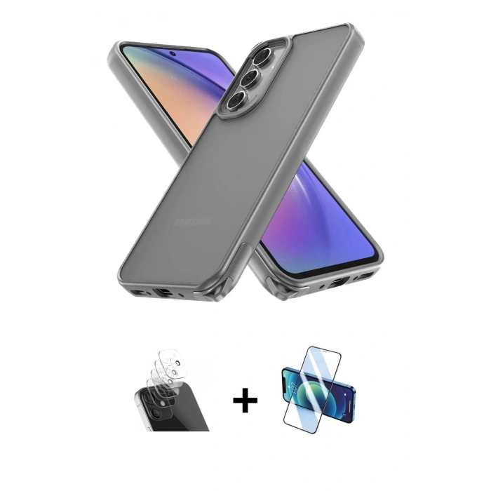 MARSİLYAN™- Galaxy A14 4G Kılıf Atlas Form - Siyah 3D Antistatik Seramik Nano Ekran Koruyucu + Kamera Lens Koruma Cam - SF