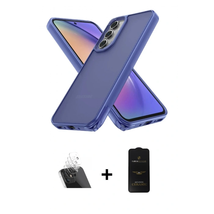 MARSİLYAN™- Galaxy A14 4G Kılıf Atlas Form - Siyah 6D Antistatik Mat Seramik Hayalet Nano Ekran Koruyucu + Kamera Lens Koruma Cam - SF