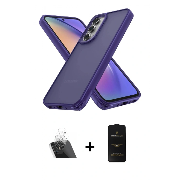 MARSİLYAN™- Galaxy A14 4G Kılıf Atlas Form - Siyah 6D Antistatik Mat Seramik Hayalet Nano Ekran Koruyucu + Kamera Lens Koruma Cam - SF