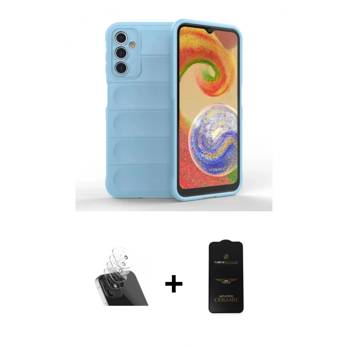 MARSİLYAN™- Galaxy A14 4G Kılıf Atlas Koleksiyonu - Siyah 6D Antistatik Mat Seramik Hayalet Nano Ekran Koruyucu + Kamera Lens Koruma Cam - SF