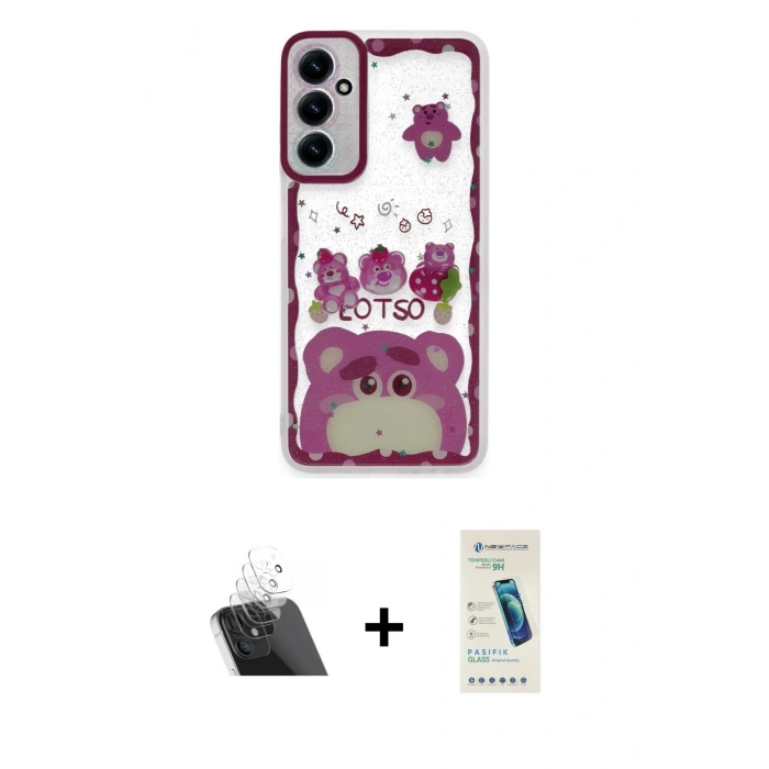 MARSİLYAN™- Galaxy A14 4G Kılıf Çekirdek Asil - Şeffaf Pasifik Cam Ekran Koruyucu + Şeffaf Kamera Lens Koruma Cam