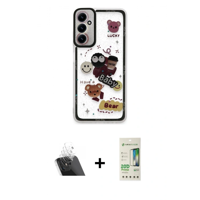 MARSİLYAN™- Galaxy A14 4G Kılıf Çekirdek Asil - Siyah 20D Premium Cam Ekran Koruyucu + Kamera Lens Koruma Cam - SF
