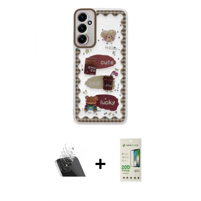 MARSİLYAN™- Galaxy A14 4G Kılıf Çekirdek Asil - Siyah 20D Premium Cam Ekran Koruyucu + Kamera Lens Koruma Cam - SF