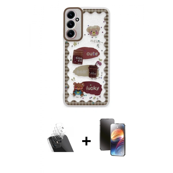 MARSİLYAN™- Galaxy A14 4G Kılıf Çekirdek Asil - Siyah 3D Antistatik Mat Seramik Nano Ekran Koruyucu + Kamera Lens Koruma Cam - SF