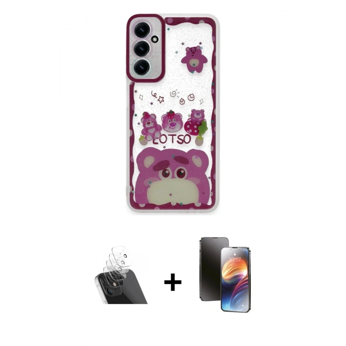 MARSİLYAN™- Galaxy A14 4G Kılıf Çekirdek Asil - Siyah 3D Antistatik Mat Seramik Nano Ekran Koruyucu + Kamera Lens Koruma Cam - SF