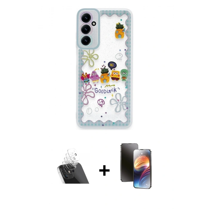 MARSİLYAN™- Galaxy A14 4G Kılıf Çekirdek Asil - Siyah 3D Antistatik Mat Seramik Nano Ekran Koruyucu + Kamera Lens Koruma Cam - SF