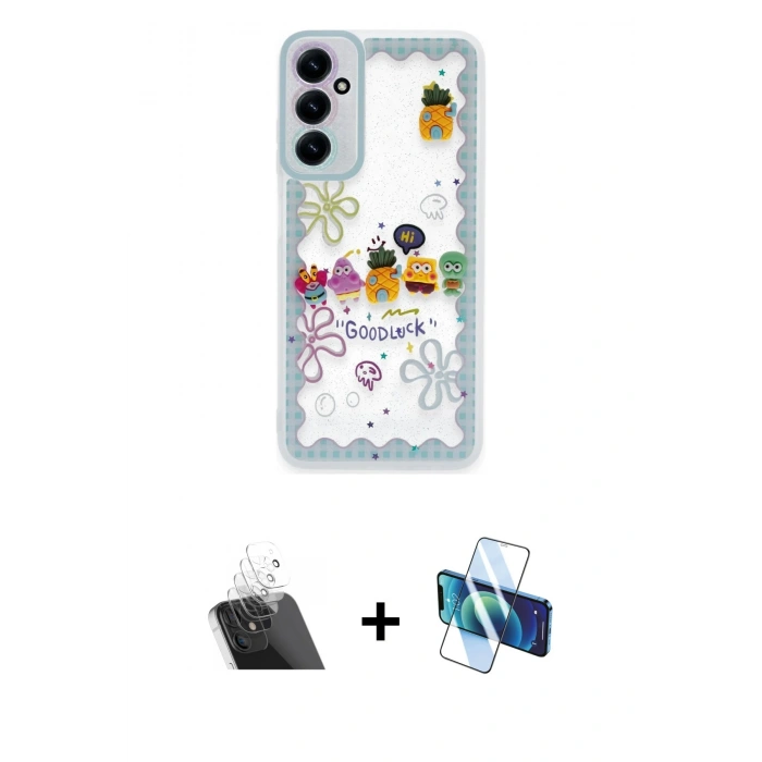 MARSİLYAN™- Galaxy A14 4G Kılıf Çekirdek Asil - Siyah 3D Antistatik Seramik Nano Ekran Koruyucu + Kamera Lens Koruma Cam - SF