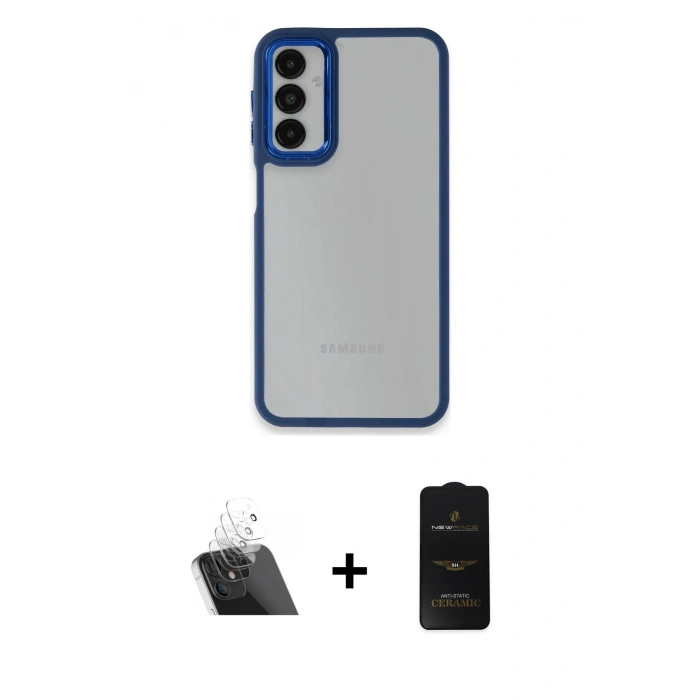 MARSİLYAN™- Galaxy A14 4G Kılıf Eksen Doku Prime - Siyah 6D Antistatik Mat Seramik Hayalet Nano Ekran Koruyucu + Kamera Lens Koruma Cam - SF