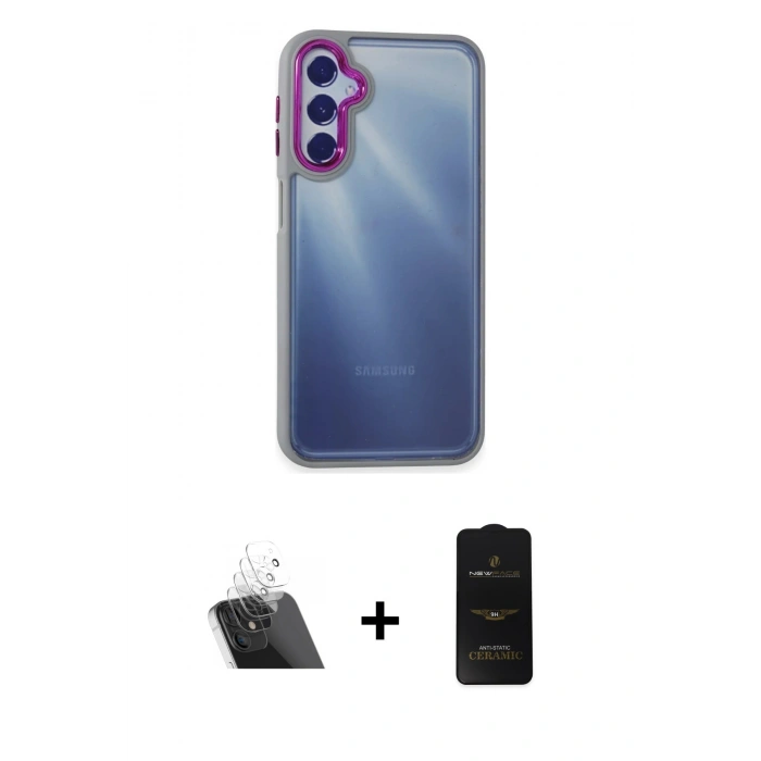 MARSİLYAN™- Galaxy A14 4G Kılıf Eksen Doku Prime - Siyah 6D Antistatik Mat Seramik Hayalet Nano Ekran Koruyucu + Kamera Lens Koruma Cam - SF