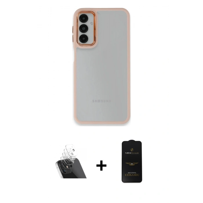 MARSİLYAN™- Galaxy A14 4G Kılıf Eksen Doku Prime - Siyah 6D Antistatik Mat Seramik Hayalet Nano Ekran Koruyucu + Kamera Lens Koruma Cam - SF