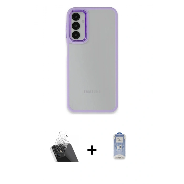 MARSİLYAN™- Galaxy A14 4G Kılıf Eksen Doku Prime - Siyah Joko Magic 5D Cam + Şeffaf Kamera Lens Koruma Cam
