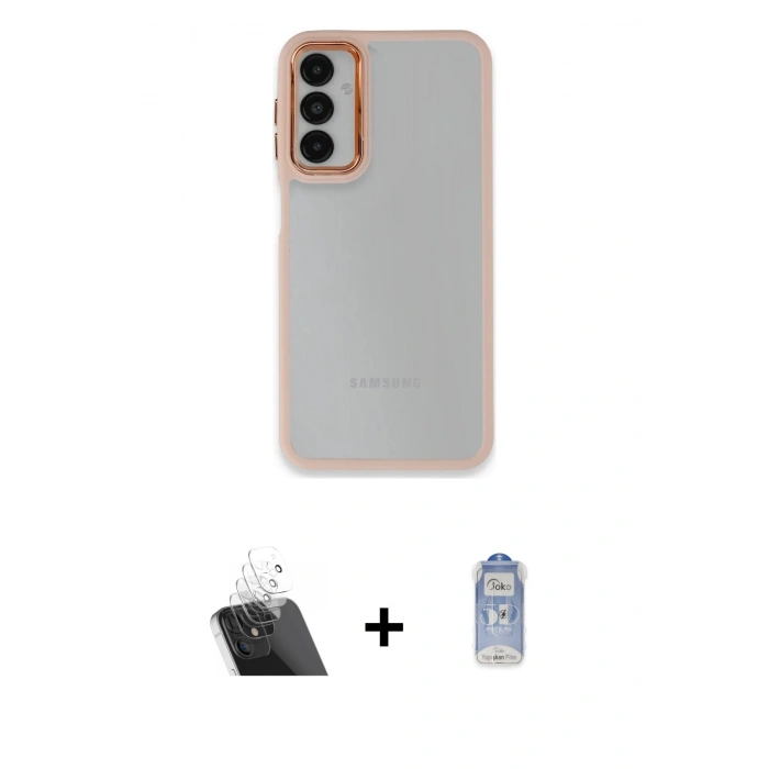 MARSİLYAN™- Galaxy A14 4G Kılıf Eksen Doku Prime - Siyah Joko Magic 5D Cam + Şeffaf Kamera Lens Koruma Cam