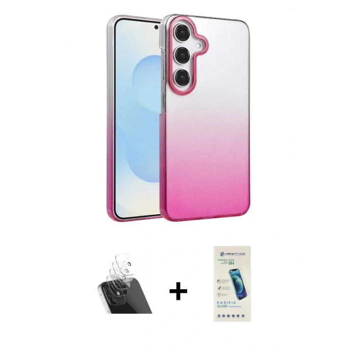 MARSİLYAN™- Galaxy A14 4G Kılıf Kıvılcım Minimal Özel Seri - Şeffaf Pasifik Cam Ekran Koruyucu + Kamera Lens Koruma Cam - SF