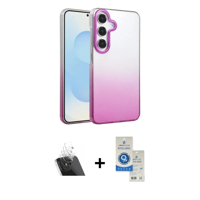 MARSİLYAN™- Galaxy A14 4G Kılıf Kıvılcım Minimal Özel Seri - Şeffaf Royal Nano Ekran Koruyucu + Kamera Lens Koruma Cam - SF