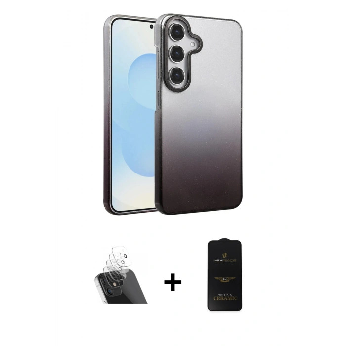 MARSİLYAN™- Galaxy A14 4G Kılıf Kıvılcım Minimal Özel Seri - Siyah 6D Antistatik Mat Seramik Hayalet Nano Ekran Koruyucu + Kamera Lens Koruma Cam - SF