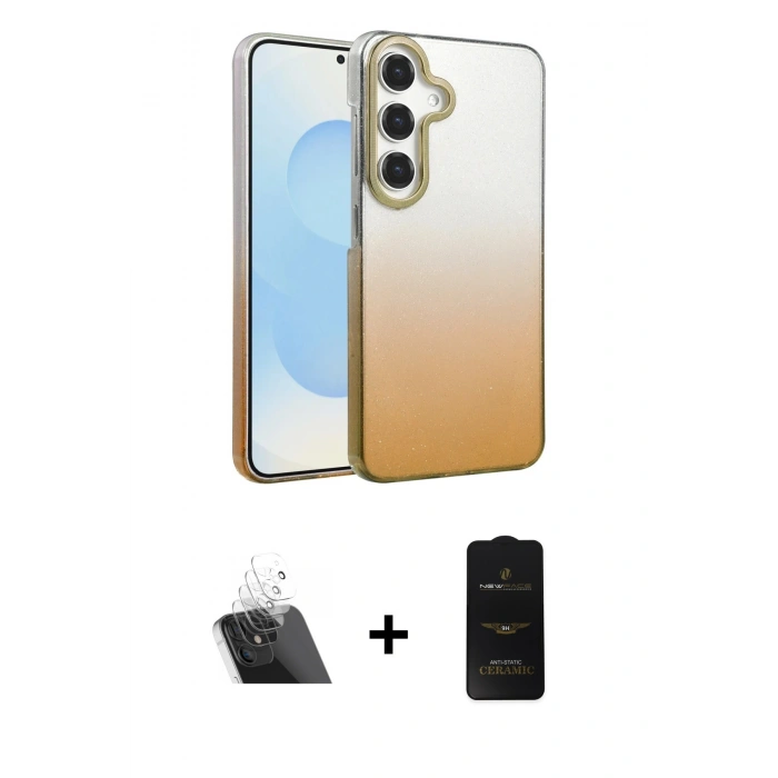 MARSİLYAN™- Galaxy A14 4G Kılıf Kıvılcım Minimal Özel Seri - Siyah 6D Antistatik Mat Seramik Hayalet Nano Ekran Koruyucu + Kamera Lens Koruma Cam - SF