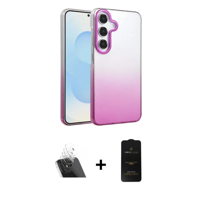 MARSİLYAN™- Galaxy A14 4G Kılıf Kıvılcım Minimal Özel Seri - Siyah 6D Antistatik Mat Seramik Hayalet Nano Ekran Koruyucu + Kamera Lens Koruma Cam - SF