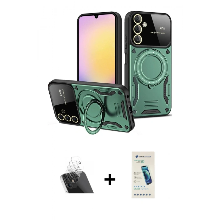 MARSİLYAN™- Galaxy A14 4G Kılıf Kıvılcım Modern Serisi - Şeffaf Pasifik Cam Ekran Koruyucu + Kamera Lens Koruma Cam - SF