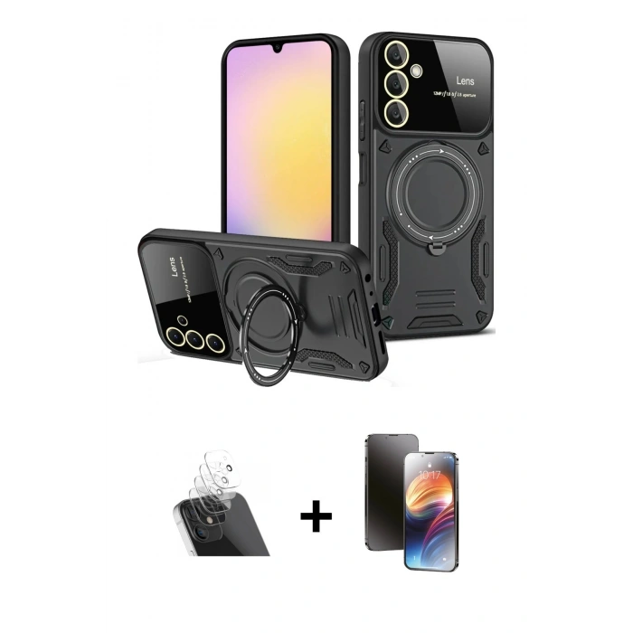 MARSİLYAN™- Galaxy A14 4G Kılıf Kıvılcım Modern Serisi - Siyah 3D Antistatik Mat Seramik Nano Ekran Koruyucu + Kamera Lens Koruma Cam - SF